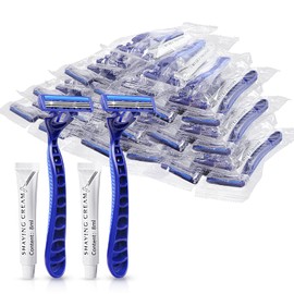 (100 Pack) Kheoxusa 3 Blade Disposable Razors,Three Blade Disposable Razors,Triple Blade Disposable Razors,Disposable Razors Individually Wrapped,Disposable Razors for Airbnb,Homeless,Travel-Dark Blue