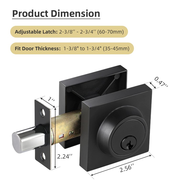 Matte Black Square Single Cylinder Deadbolt Lock, 6 Pack, Home