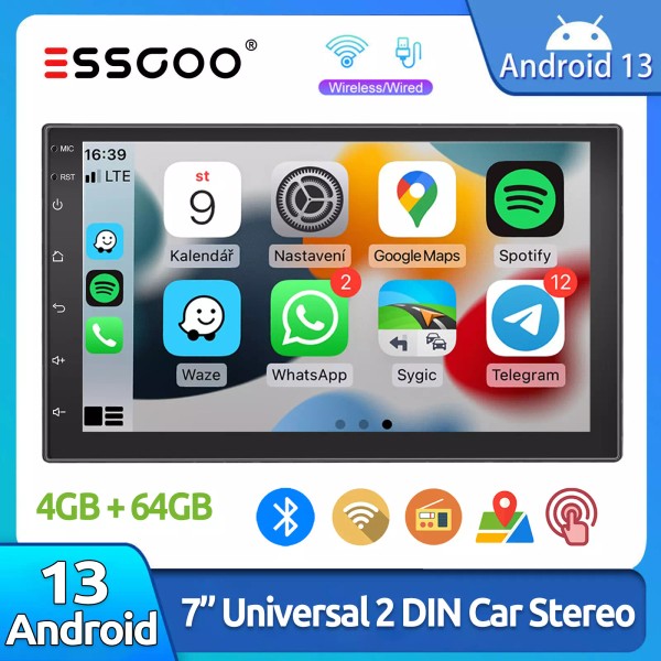 ESSGOO 7" Double 2 DIN Carplay Android 13 Car Stereo