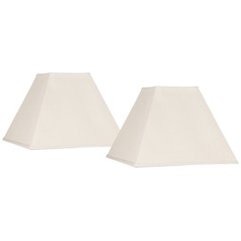 Set of 2 Tapered Square Lamp Shades Beige Large 7" Top x 17" Bottom x 13" Slant x 12 High Spider with Replacement Harp and Finial Fitting - Springcrest