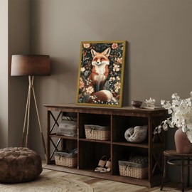 Framed 3D Textured Wall Art, Hand Drawn Sandstone Fox Wall Decor Paintings, Vintage Animal Floral Botanical Aesthetic Picture for Living Room Bathroom Bedroom Home 12x16 inch