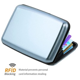 Coco Rossi RFID Blocking Credit Card Holder,Mini Aluminum Slim Hard Card Holders Metal Wallet for Men or Women, Light Blue, Small, Modern