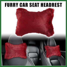Motoforti 1 Pair Furry Car Seat Neck Pillows Soft Fluffy Warm Car Headrest Pillows Head Support Car Decor Accessories Red Long-Lasting