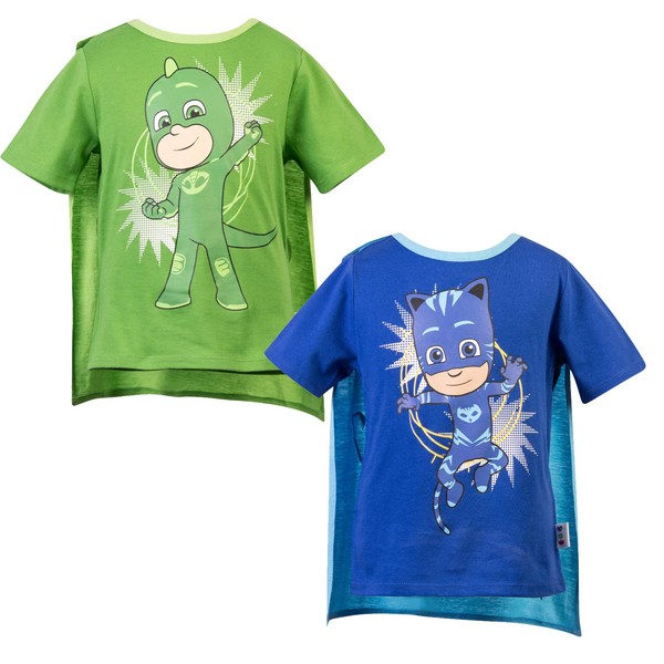 PJ Masks - playera de manga corta - Paquete de 2 camisetas PJMASKS Catboy & Gekko de manga corta sin cabeza, Verde/Azul, 5 Años