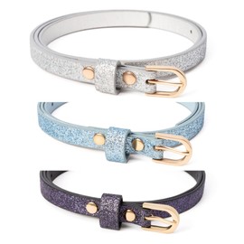 Kids Sparkle Glitter Belt Pack of 3 for Girls - 4-7 Years (3-pc value pack- navy, classic silver, blue)