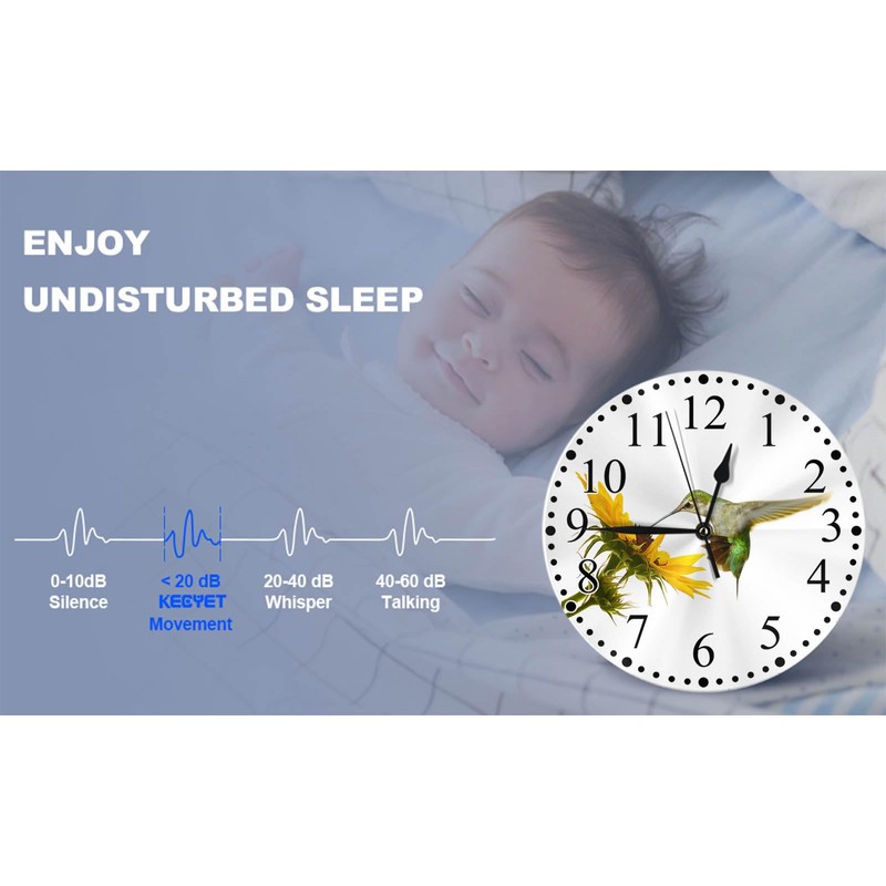 KEEPSUPER Clock Hummingbird Wall Clock 10 Inch Silent Non-Ticking Clocks