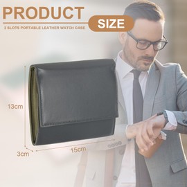 sourcing map Watch Roll Travel Case, 2 Slots Portable Leather Watch Cases for Men and Women, Watches Storage Organizer for Traveling Display Home Storage, Gray