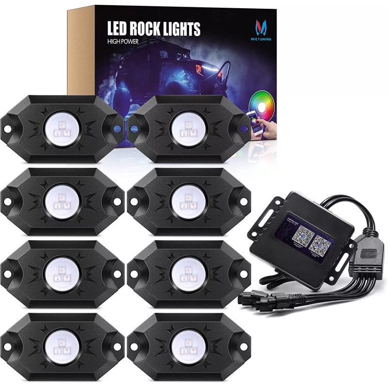 MICTUNING 8 Pods RGB LED Rock Lights, Bluetooth Underglow Car