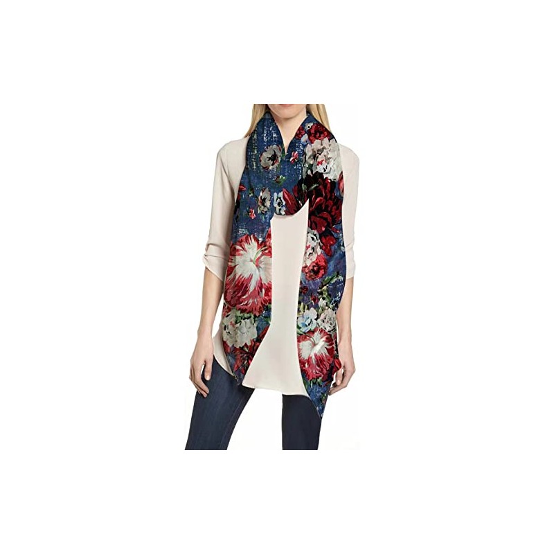 Lina & Lily Women's Scarf with Floral Pattern, A-Blue