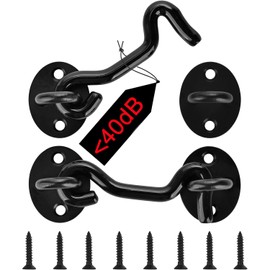 Aucuqu 4 Inch Noise-Free Stainless Steel Hook and Eye Latch – Silent Rubber Coated Heavy Duty Lock for Doors, Gates, Barns, Windows, Fences – Rust-Resistant with Mounting Screws (Black)-2-Pack