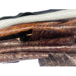 Aligator Pattern Genuine Leather Remnants - 6 x 8 to 12 x 18 Inches - 5-8 Oz - Irregular Shape - Colors Vary by Pack. See Pictures