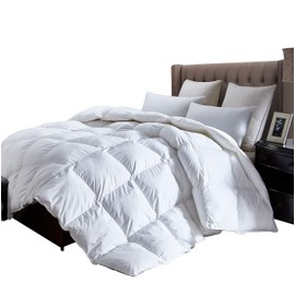 Luxurious California King Size Lightweight Goose Down Comforter Duvet Insert All Season, 1200 Thread Count 100% Egyptian Cotton, 42 oz Fill Weight, White Color