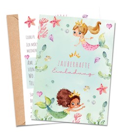 MeinBaby123® 10 Children's Birthday Party Invitation Cards, Girls Birthday Invitations for Children, Mermaid Invitation Cards, Includes 10 Envelopes, Premium Quality (Mermaid V1)