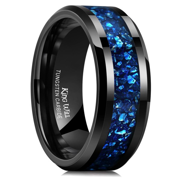 King Will Meteorite Tungsten Rings for Men 8mm Blue Opal