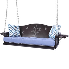 3-Seat Metal Porch Swing 900 LBS Heavy Duty Hanging Bench with Upgraded Tray & Cushions Rust-Resistant Finish Swing Chair with 8.9FT Chains for Patio Lawn Garden