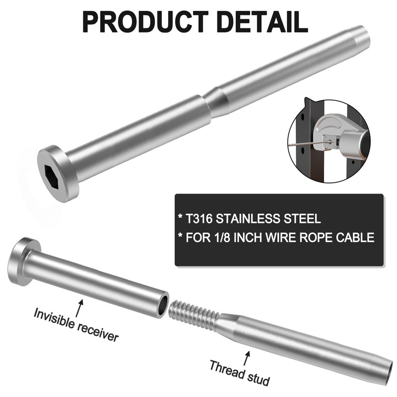 BLIKA 20 Pack 3/16" Invisible Cable Railing Kits 4x4, T316