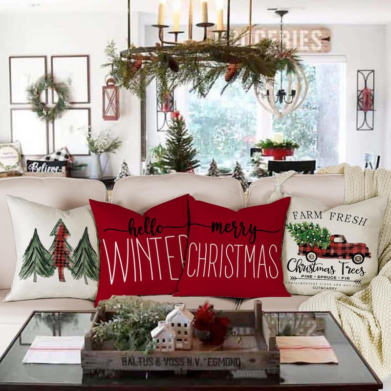 ZWJD Christmas Cushion Cover, 50 x 50 cm, Set of
