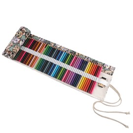 Surblue Canvas Pencil Case Pencil Roll Wrap with 72 Slots Coloring Pencil Holder Organizer Paint Brush Storage Pouch Portable for Artist, Writer (Blue Cat)