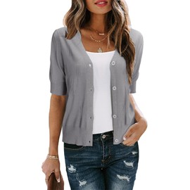 Arach&Cloz Cardigans for Women UK Short Sleeve Bolero Summer Cropped Cardigan Shrugs Buttons Dress Coverup Knit Top (Grey, L)