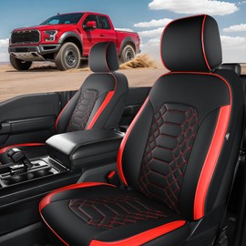 F150 Seat Covers Front Seats Black Red- Pickup Truck Seat Protectors for Ford 2015-2025 F150 SuperCrew & 2017-2025 F250/f350/f450 Super Duty Crew Cab, Durable Faux Leather Waterproof