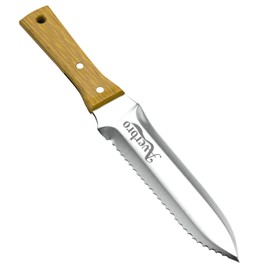Averbro Hori Hori Garden Knife, 7" Stainless Steel Blade with Ruler & Serrated Edge, Wooden Handle, Belt-Loop Sheath for Digging, Weeding, Planting – Model HHK-A01