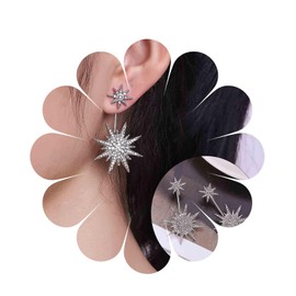 Yheakne Starburst Jacket Earrings Silver Rhinestone Sun Earrings Front Back Stud Earrings Boho Celestial Earrings Jewellery for Women and Girls Gifts (Silver), Alloy Steel Silver