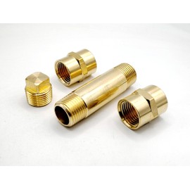 brass 1/2 IPS taper thread pipe fittings set, 1/2'' NPT x 3'' length male long extension nipple, female adapter and square head plug for industrial Air compressor/Fuel/Oil/Gas line/home garden faucet