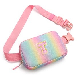 cotmcor Cute Fanny Pack for Girls, Kids Belt Bag Teen Girls Crossbody Waist Bag Gift (Pink Rainbow T)