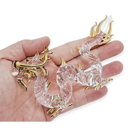 Mr_air_thai_Glass_Blown Tiny 4½" Clear Gold Red Eyes Chinese Asian Dragon Figurine - Miniature Hand Blown Glass Dragons Mythical Creature Animals Crystal Decorative Collectible Figures Décor Gifts