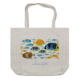 Ambesonne Fish Shopping Bag, Vivid Underwater Wild Life with Freshwater Tropical Fish Creatures Sea Theme Artwork, Eco-Friendly Reusable Bag for Groceries Beach and More, 15.5" X 14.5", Cream