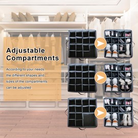 ifory Large Shoe Storage Organizer with Adjustable Dividers and Clear Lid, Fits 16 Pairs, Shoe Storage Box for Closet with Handles, Stackable and Foldable