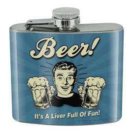 Beer It's a Liver Full of Fun Funny Humor Stainless Steel 5oz Hip Drink Kidney Flask