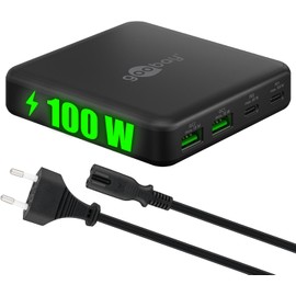 goobay USB-C Charger with 100W Power, Power Delivery 2 & GaN 4-Port Power Supply, Desktop Charger, Slim Design, USB-C Power Supply, Black, 70764
