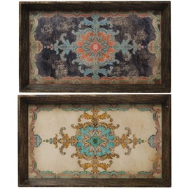 Rustic Chic by A&B Home Set of 2 Painted Wooden Serving Trays, Multi