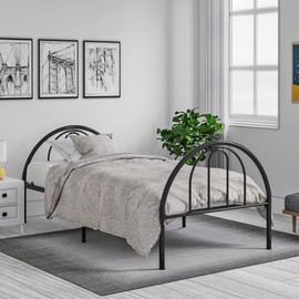Rack Furniture Brooklyn Twin Size Bed Frame, Steel Classic Rounded Design Bed for Kids, 300 lb. Weight Capacity, No Box Spring Required (Black)