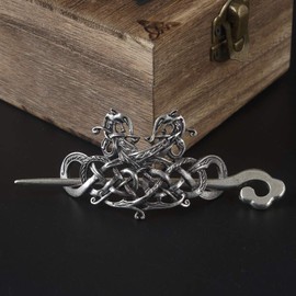 Viking Celtic Hair Clips Hairpins- Viking Hair Accessories Celtic Knot Hair Pins Antique Silver Hair Sticks Irish Hair Decor Accessories for Long Hair Jewelry Braids Hair Slide Clip (N-F)