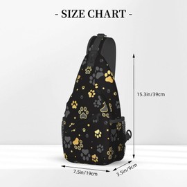QISENTIS Paw Print Sling Bag for Women Crossbody Bag Golden Dog Paw Print and Stars on Black Background Sling Backpack for Men Cute Animal Footprint Shoulder Bag Gym Sports Travel Hiking Daypack