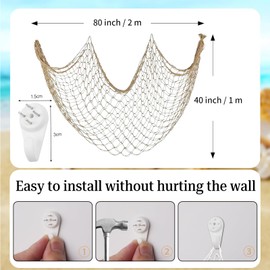 AhLmA 1 pcs Fischer Netz Decor 100cmx200cm Fotowand Deco Mesh Maritime Deko Wand Deko und 4 spurlose Nägel Geeignet für die von Hängenden Fotos Bildern Oder Souvenirs in Schlafzimmern(Hanffarbe)