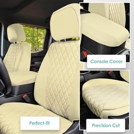 FH Group Custom Fit Car Seat Covers Specifically Made for 2019-2023 GMC Sierra 1500 2500HD 3500HD SLT AT4 Denali - Ultraflex Neoprene Water Resistant Automotive Seat Covers - Front Set Solid Beige