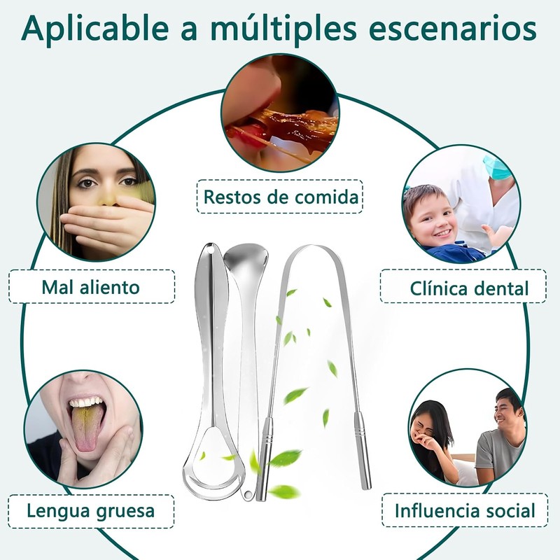 Raspador de Lengua de Acero Inoxidable 6 Piezas para Aliento