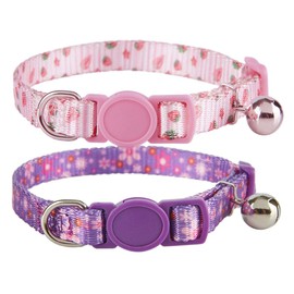 YUDOTE Breakaway Cat Collar with Bell, 2 Pack of Adjustable Cat Collars Cute Safety Blue Purple Pink Kitty Strawberry Collar