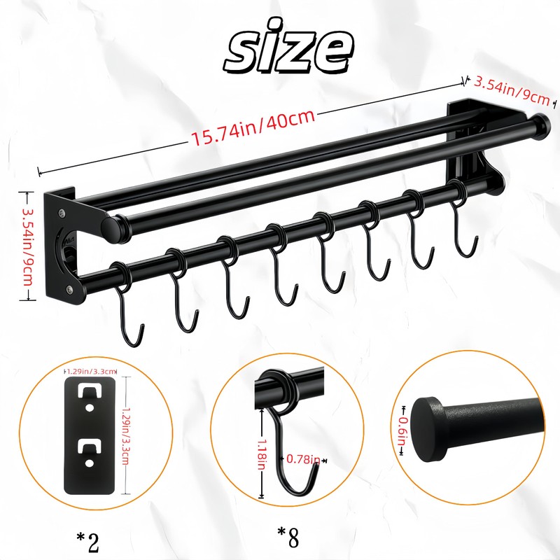 Multifunctional Kitchen Storage Rack, No-Drill Adhesive Wall Mounted Utensil &