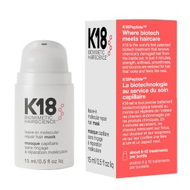 K18 Mascarilla capilar reparadora sin enjuague para reparar el cabello seco o dañado - 4 minutos para revertir el daño capilar causado por la decoloración 15 ml (paquete de 1)