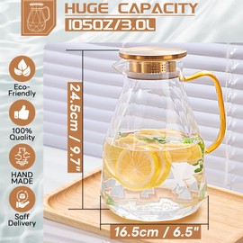 Yirilan Glass Pitcher, 3 Liter Water Pitcher With Lid, Iced Tea Pitcher for Fridge, Glass Water Carafe With Lid, Glass Water Jug, Large Drink Pitcher For Juice, Milk, Cold Or Hot Beverages