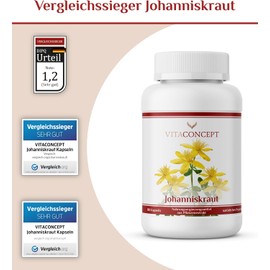 Vitaconcept St. John's Wort 2000 Mg, The Comparison Winner, Includes Natural Hypericin, 100 Vegetarian St. John's Wort Capsules, High Dose, Made in Germany