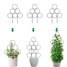 IA Garden Trellis for Climbing Plants Indoor, 3 Pack Stackable Garden Trellis for Potted Plant Support, 14.2 Inch Small Houseplant Metal Wire Trellis for Vine Ivy Rose Plant Trellis (Black)