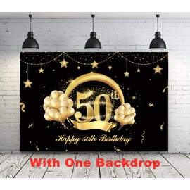 50th Birthday Party Decorations to 50 Years Old Party Supplies for Men with Balloons Garland kit, 50th Birthday Backdrop, Happy Birthday Banner, Foil Balloons and Curtains