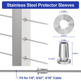 BLIKA Upgraded 20 Pack Stainless Steel Protector Sleeves for 1/8" 5/32" or 3/16" Deck Cable Railing, for Metal Posts, T316 Marine Grade, Cable Railing Protector Sleeves