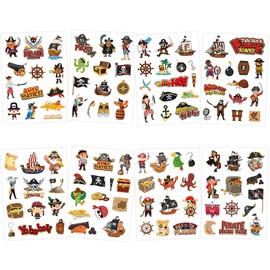 Dorgua 324Pcs Pirate Themed Stickers, 24 Sheets Pirate Nautical Treasure Stickers Vinyl Waterproof Stickers for Kids Boys, Stickers for Water Bottle Laptop Scrapbook Decor Party Favors Gifts