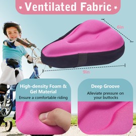 Zacro Gel Kids Bike Seat Cushion Cover for Boys & Girls, Anti-Slip Bike Seat Cover for Toddler, Breathable & Extra Soft Memory Foam Child Bicycle Saddle Padded with Reflective Strip, 9”X 6”